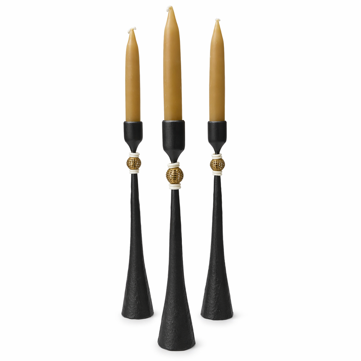 Northern Tribe #11 Candlestick | Hand-Forged Iron with Sculptural Brass Cage Detail