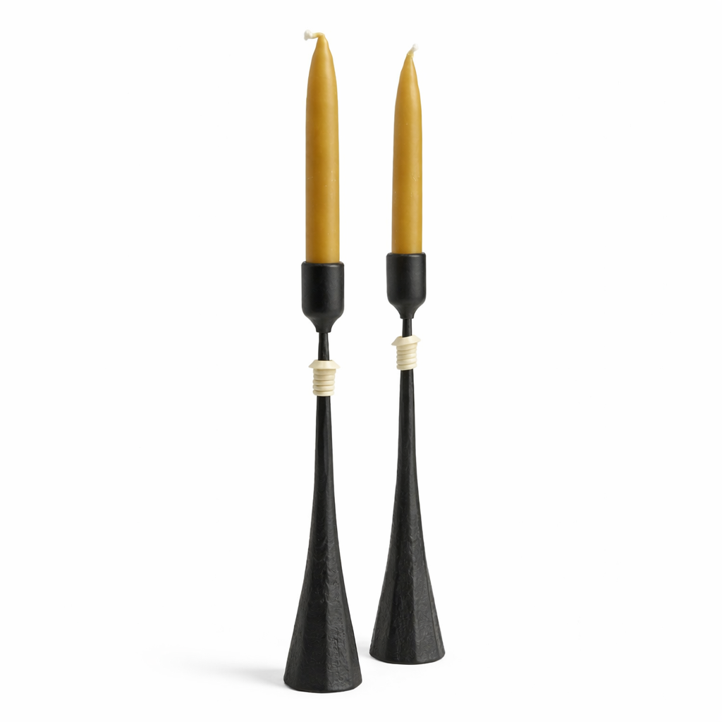 Southern Tribe #5 Candlestick | Hand-Forged Iron with Minimal Organic White Rings