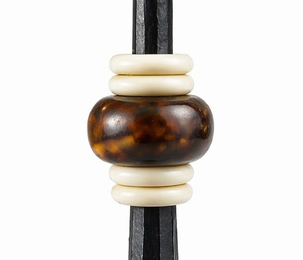 Primitive Tribe No. 3 Handmade Iron Candlestick with Amber African Beads
