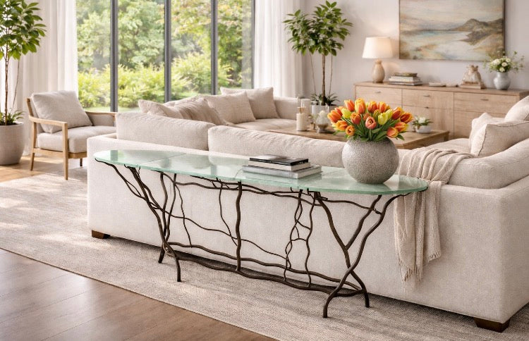 Hand-Forged Organic Console Table with Recycled Glass | Luis Márquez Studio