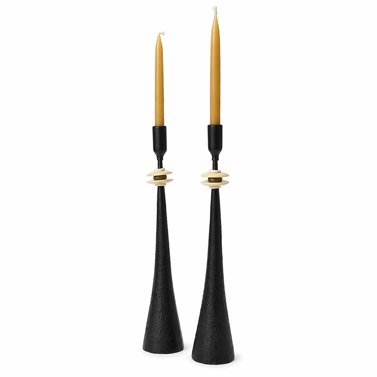 Northern Tribe #10 Candlestick | Hand-Forged Iron with Sculptural White & Brass Accents