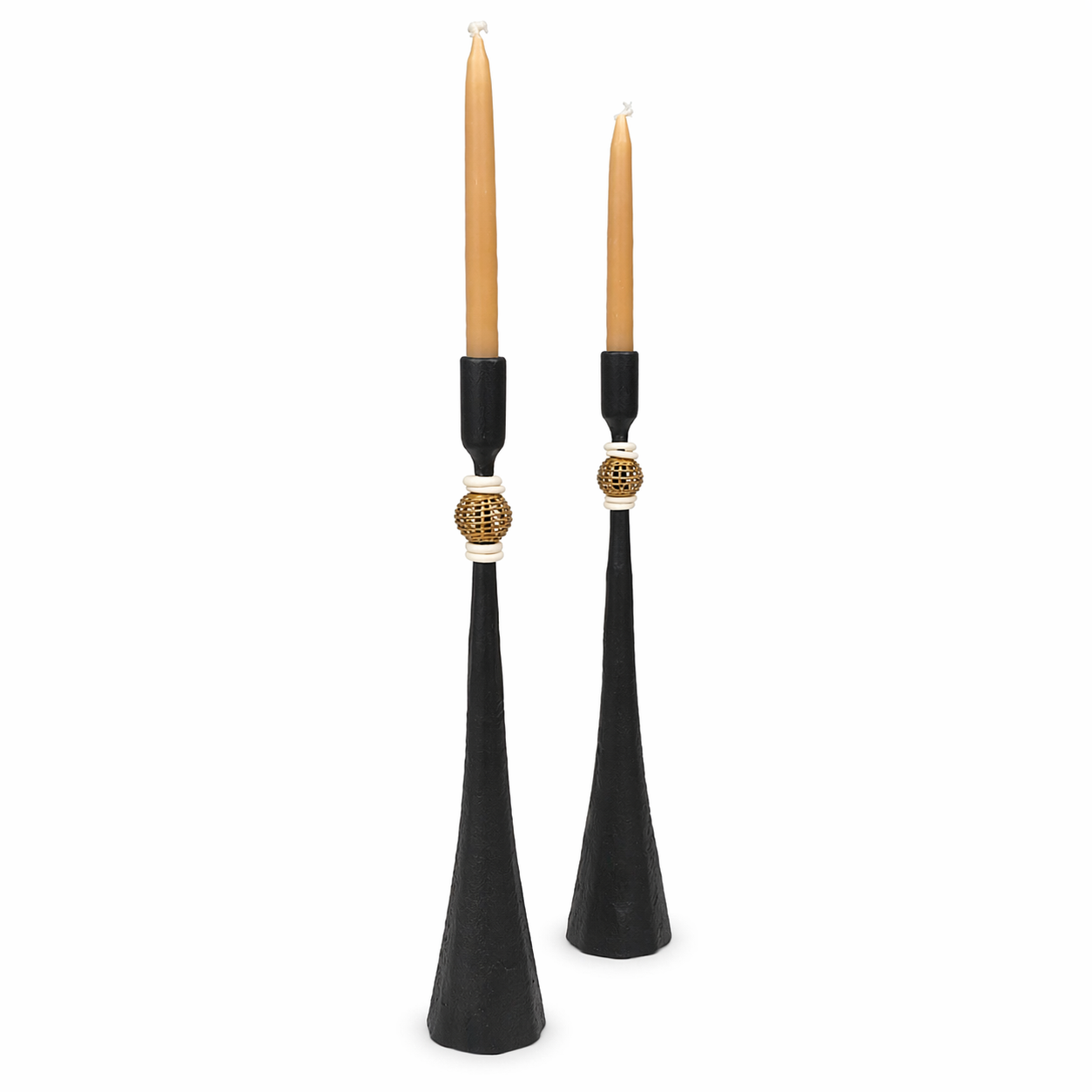 Northern Tribe #11 Candlestick | Hand-Forged Iron with Sculptural Brass Cage Detail