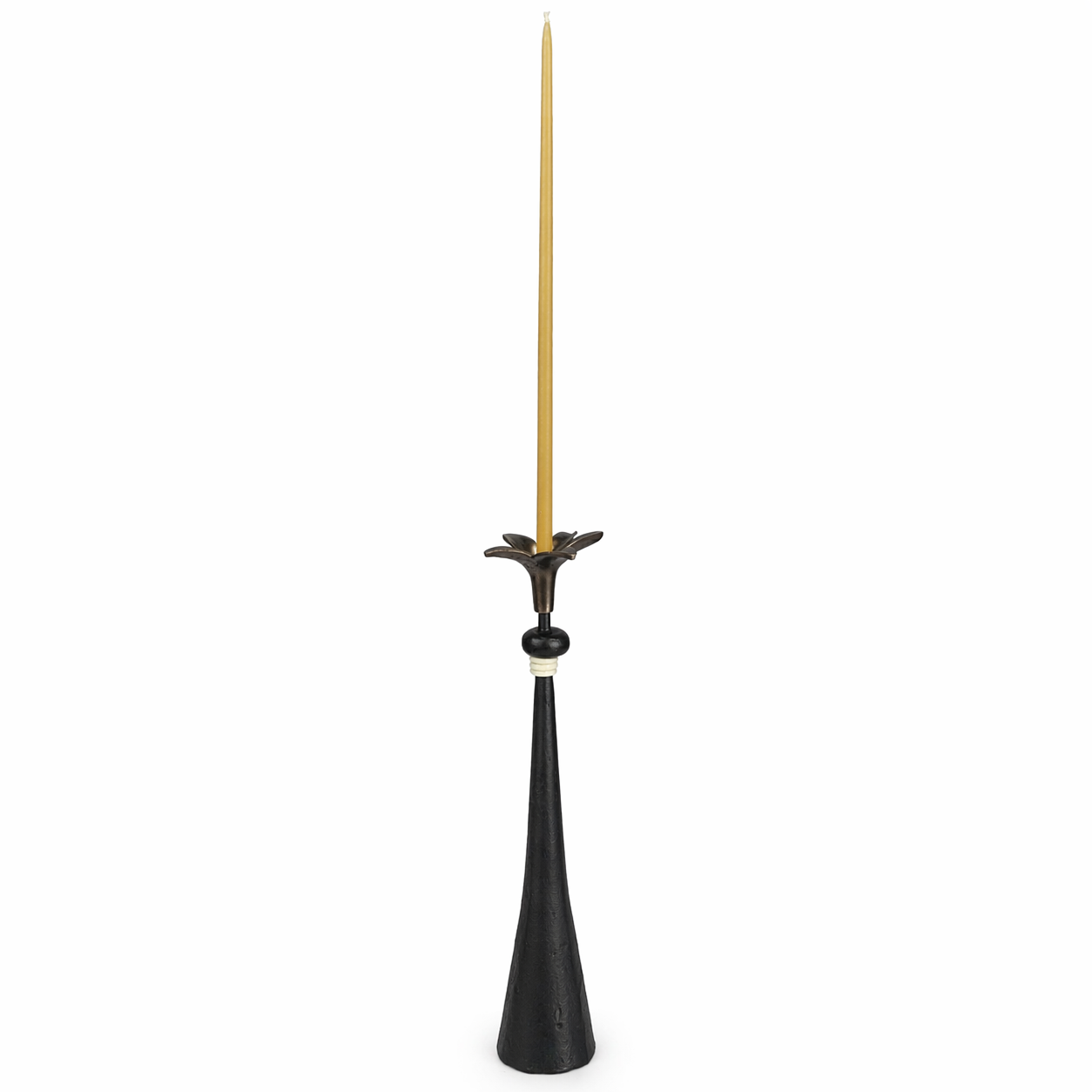 Tribe in Bloom No. 4 Handmade Iron Candlestick with Brass Flower and Amber Bead