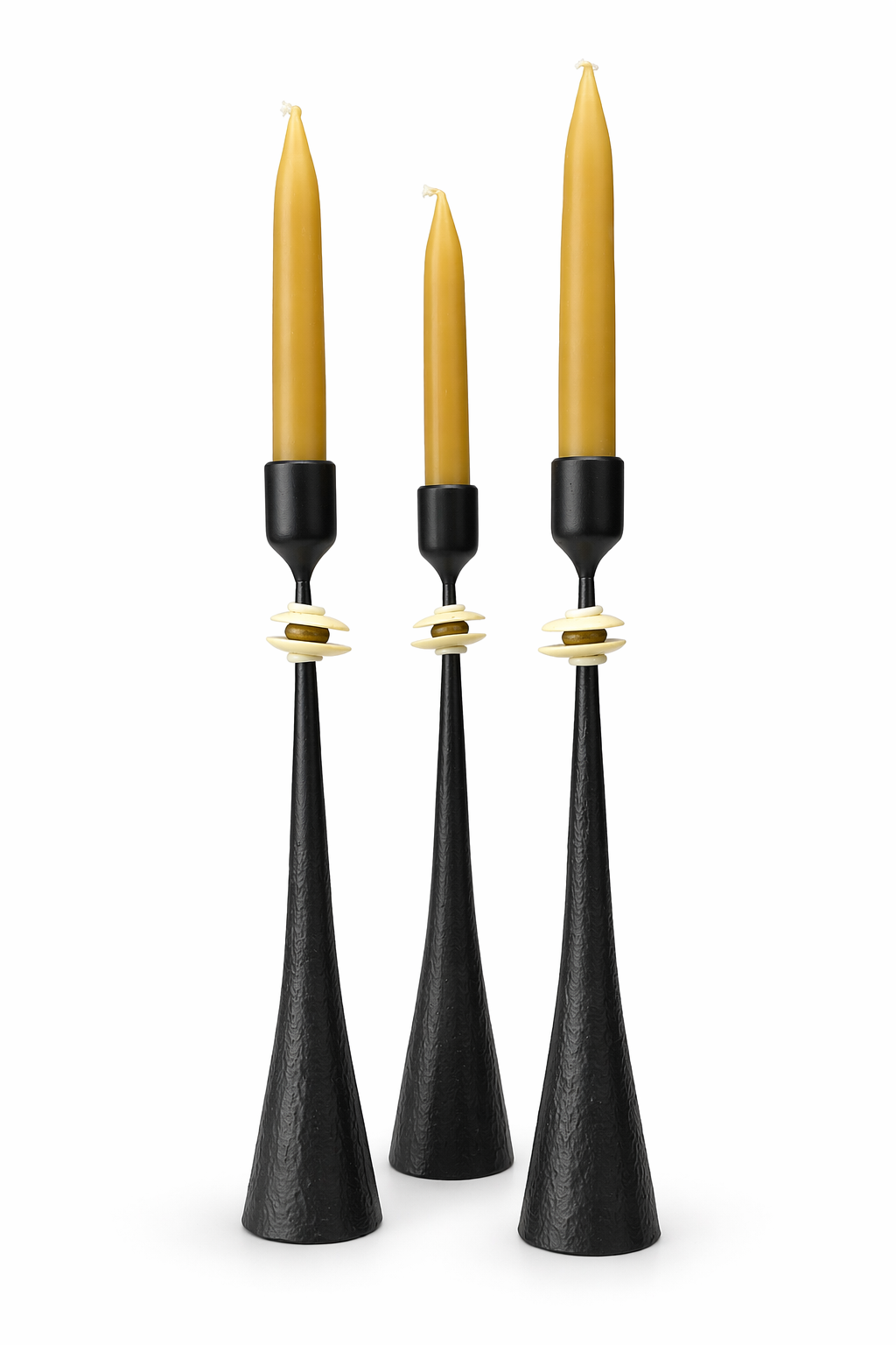 Northern Tribe #10 Candlestick | Hand-Forged Iron with Sculptural White & Brass Accents