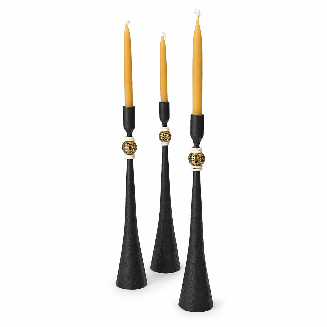 Northern Tribe #11 Candlestick | Hand-Forged Iron with Sculptural Brass Cage Detail