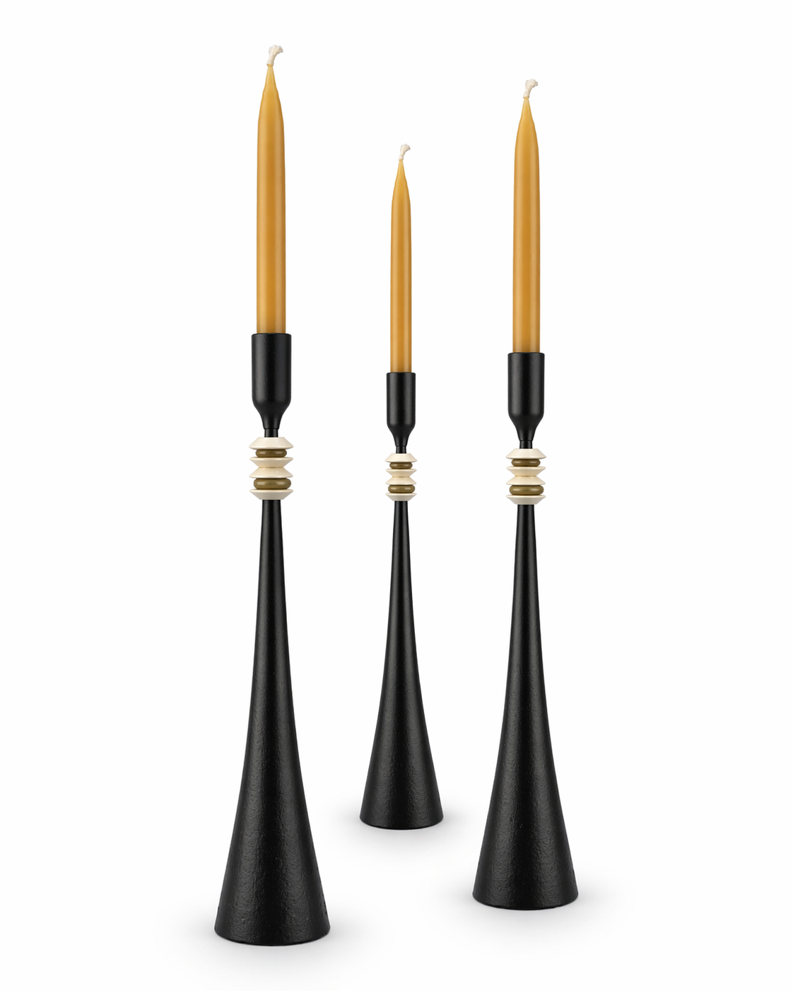 Northern Tribe #7 Candlestick | Hand-Forged Iron Candle Holder with White & Brass Sculptural Rings