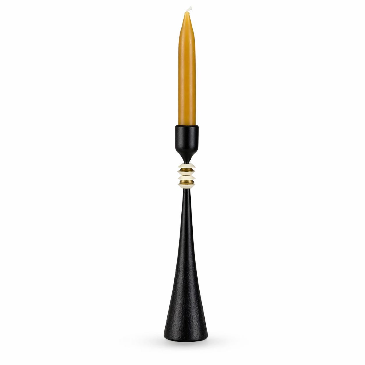 Northern Tribe #7 Candlestick | Hand-Forged Iron Candle Holder with White & Brass Sculptural Rings