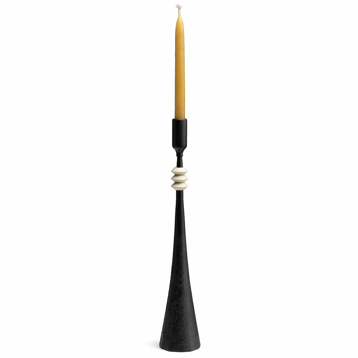 Southern Tribe #4 Candlestick | Hand-Forged Iron with Sculpted White Geometric Forms
