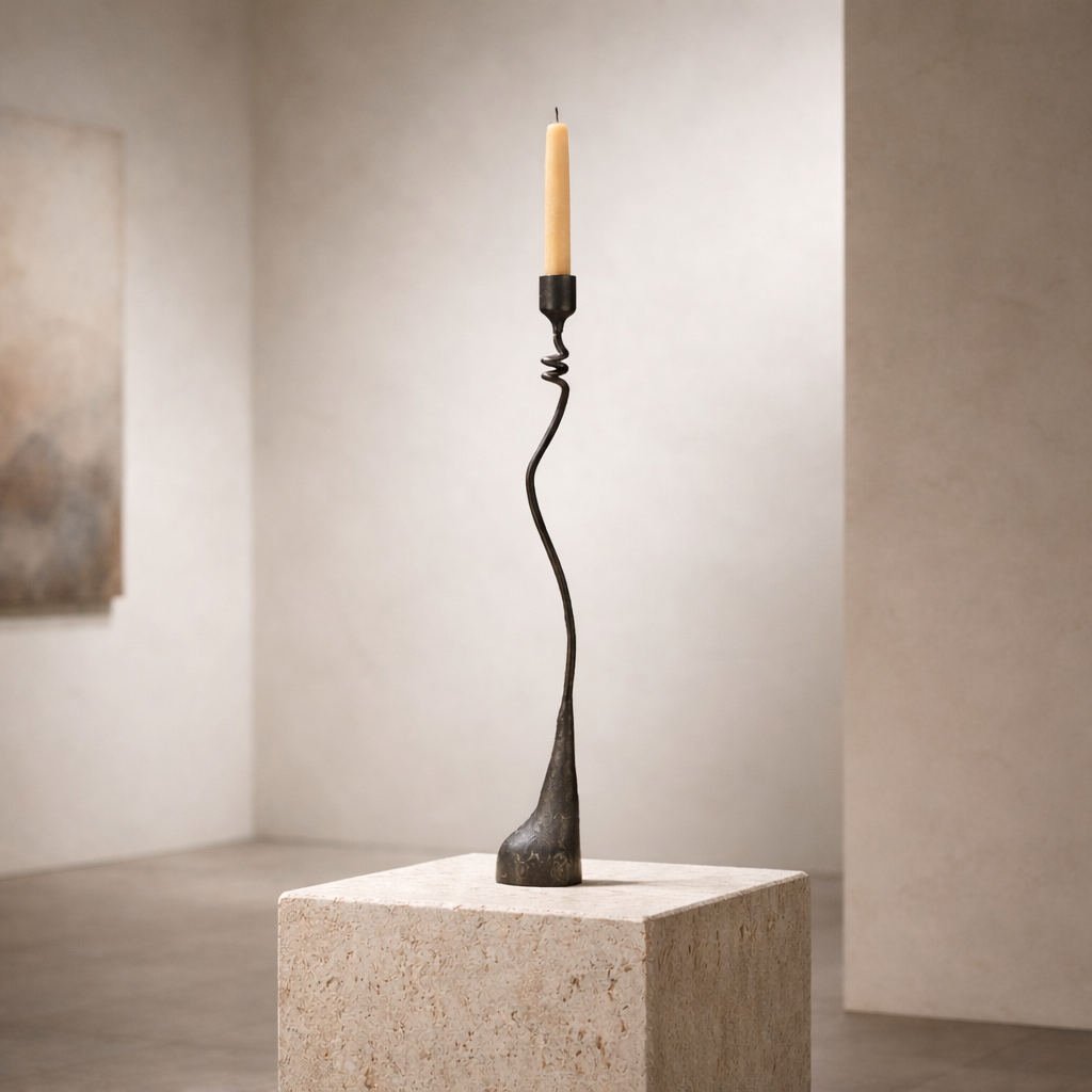 Cats and Jasmine Candlestick — Handmade Iron Candleholder (20”)