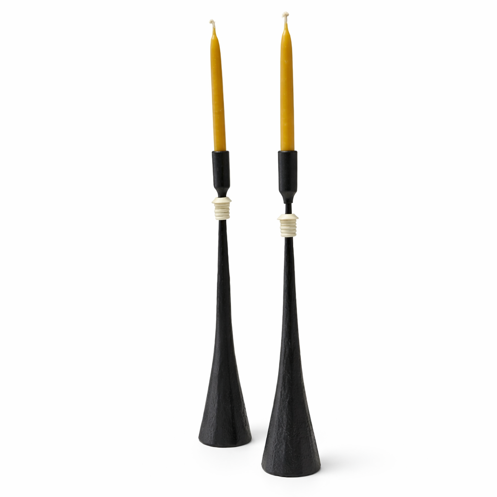 Southern Tribe #5 Candlestick | Hand-Forged Iron with Minimal Organic White Rings
