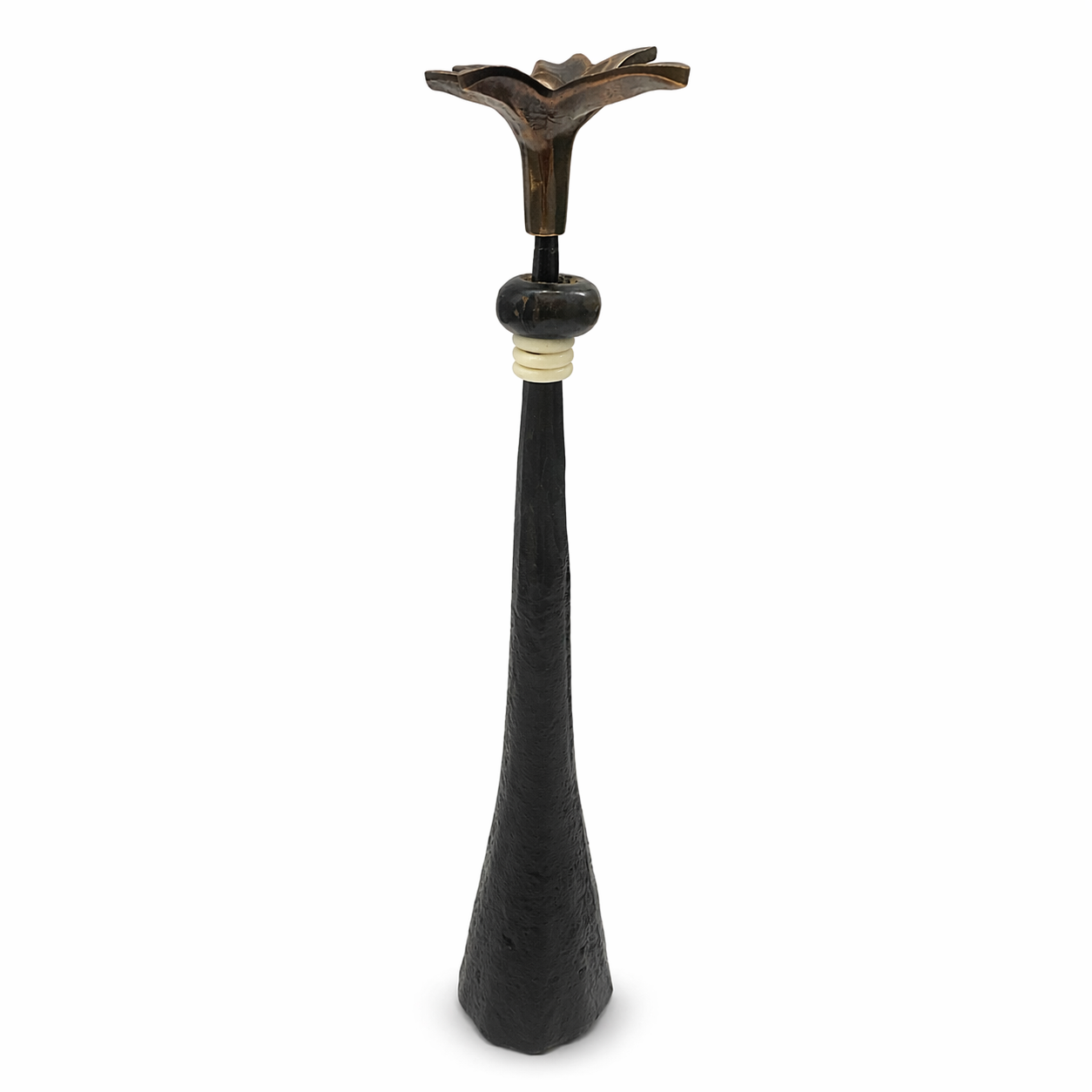 Tribe in Bloom No. 4 Handmade Iron Candlestick with Brass Flower and Amber Bead