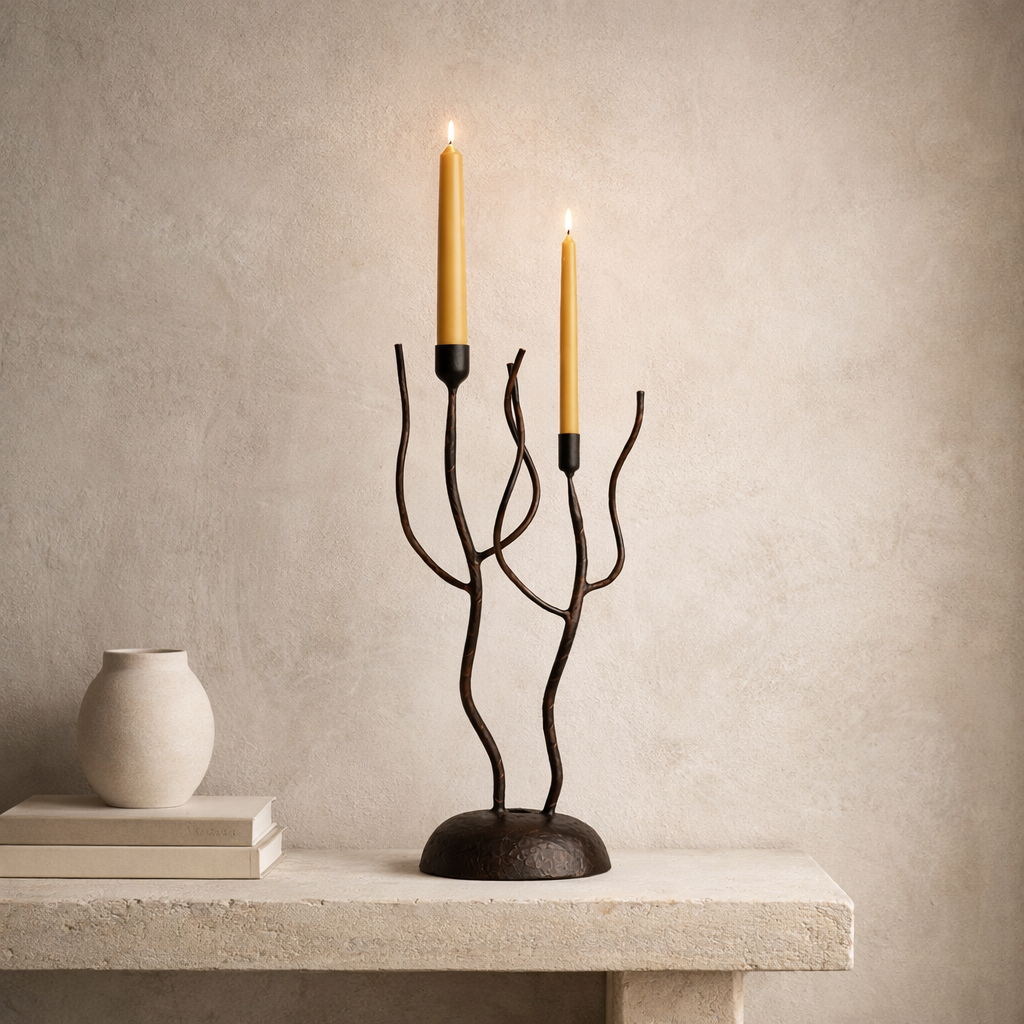 Happily Together Candle Holder — Sculptural Handmade Iron Taper Holder (18”)