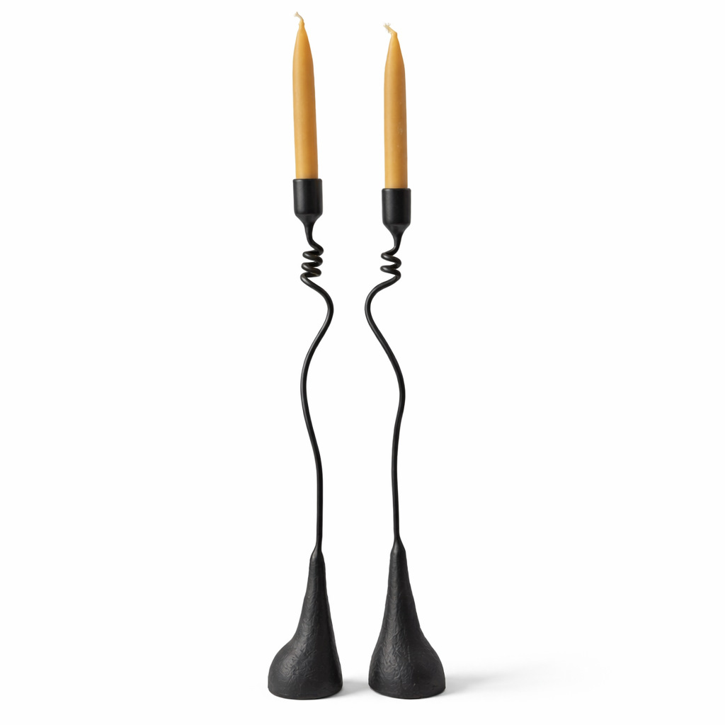 Cats and Jasmine Candlestick — Handmade Iron Candleholder (20”)