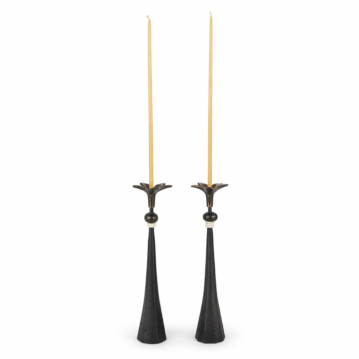 Tribe in Bloom No. 4 Handmade Iron Candlestick with Brass Flower and Amber Bead
