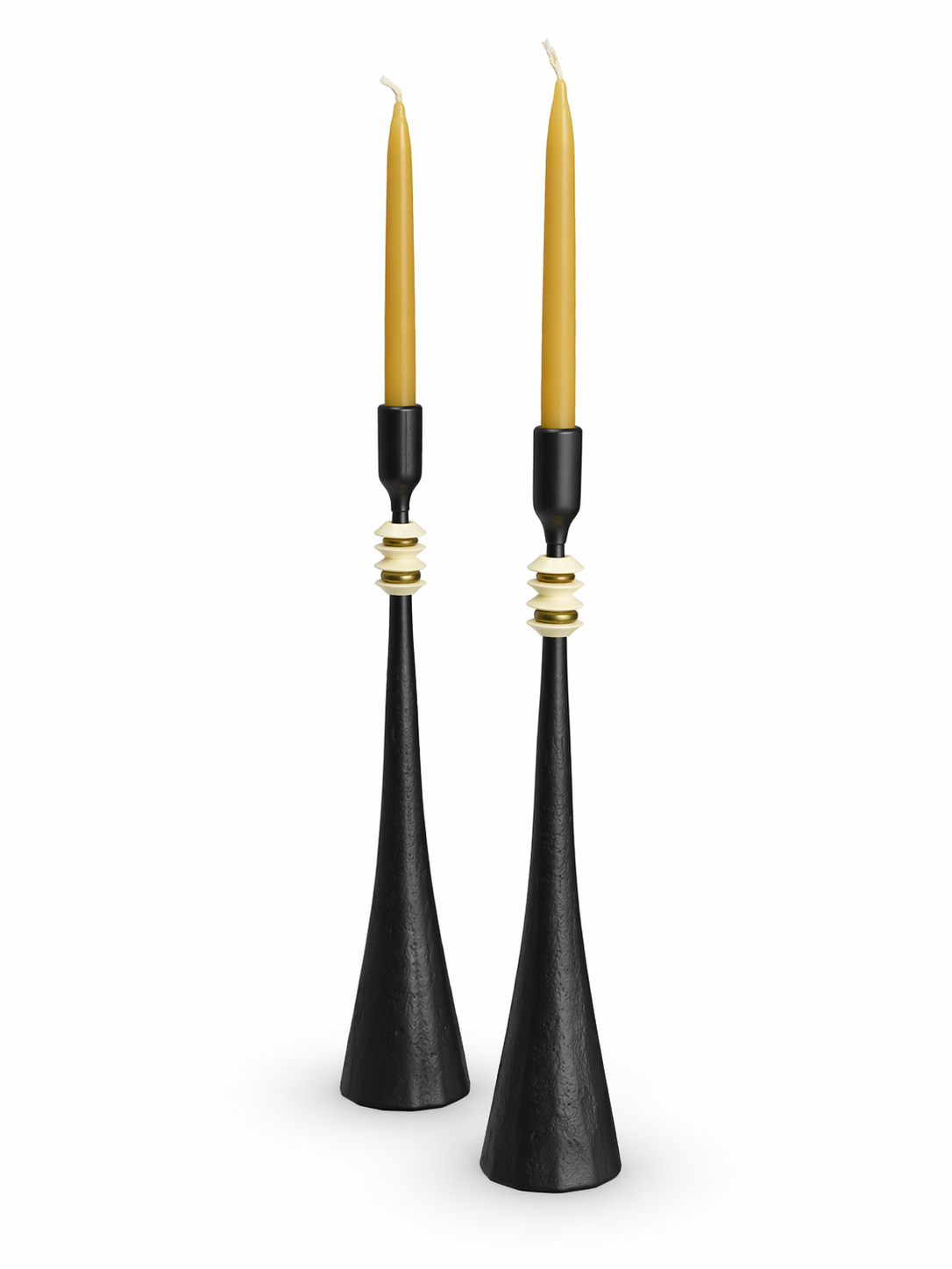 Northern Tribe #7 Candlestick | Hand-Forged Iron Candle Holder with White & Brass Sculptural Rings