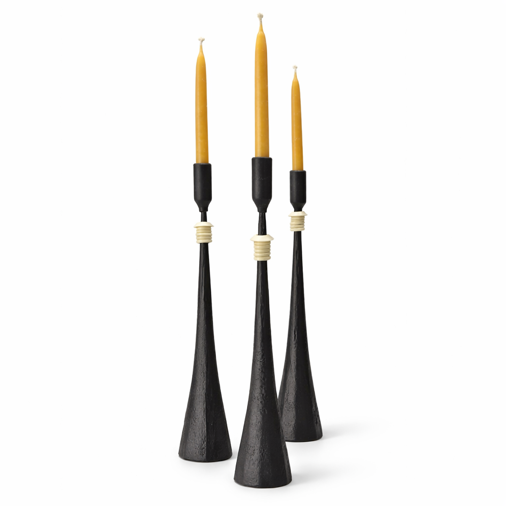Southern Tribe #5 Candlestick | Hand-Forged Iron with Minimal Organic White Rings