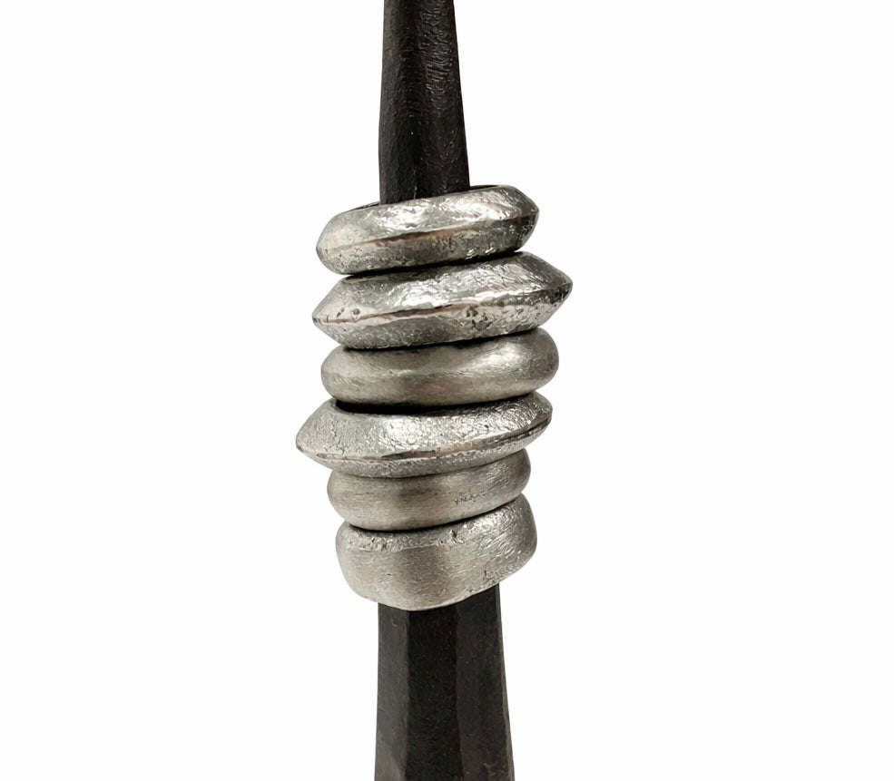 Northern Tribe #3 Candlestick | Hand-Forged Iron Candle Holder with Silver Rings