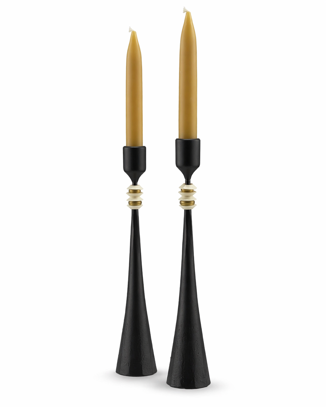 Northern Tribe #7 Candlestick | Hand-Forged Iron Candle Holder with White & Brass Sculptural Rings