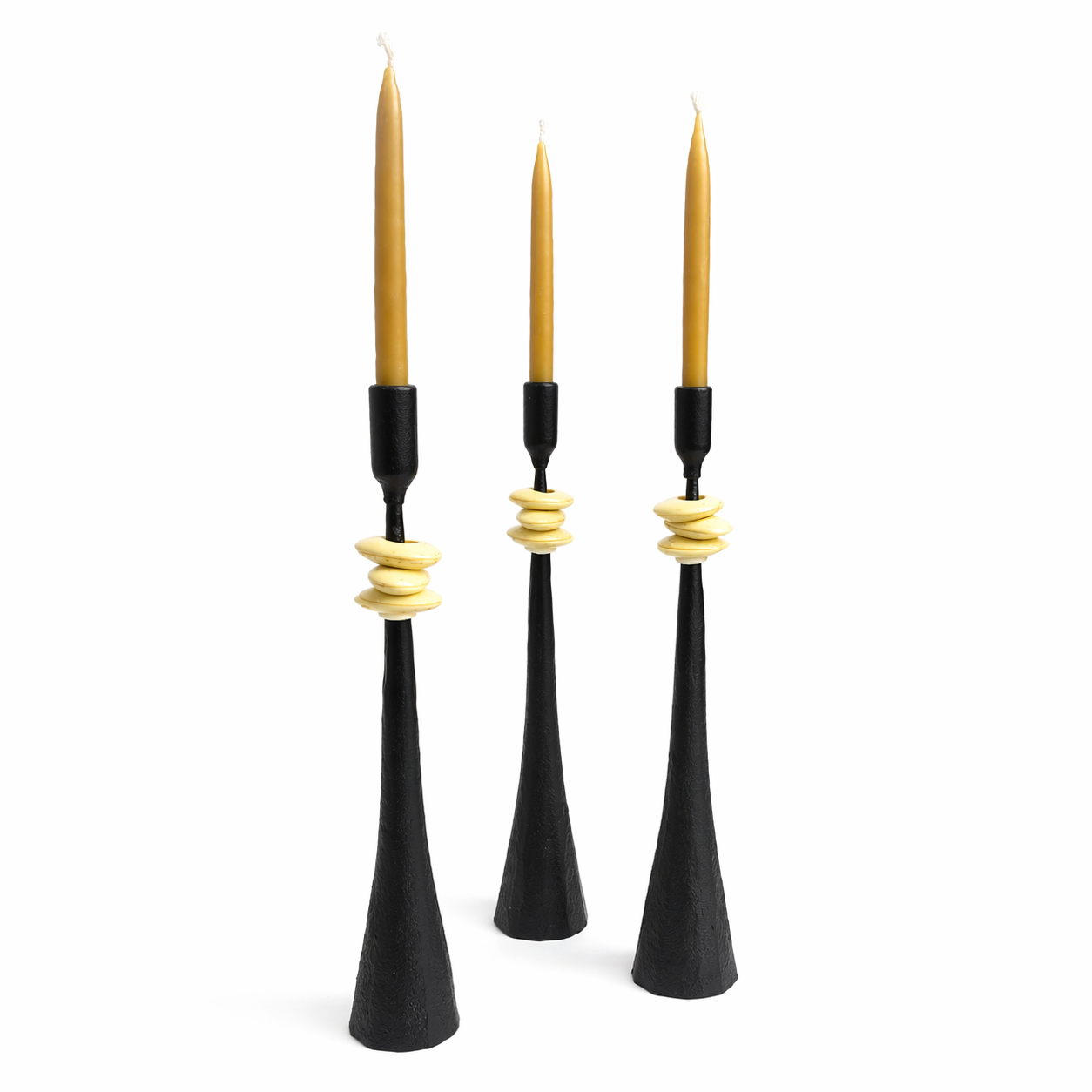 Southern Tribe #2 Candlestick | Hand-Forged Iron with Layered Organic White Forms