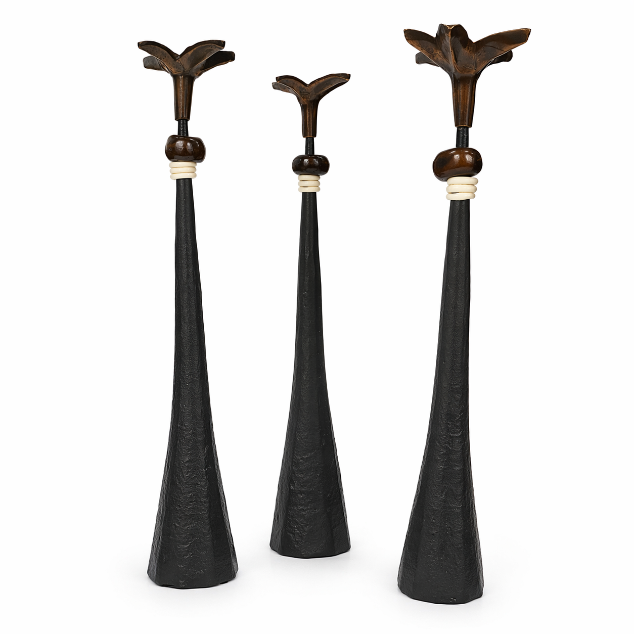 Tribe in Bloom No. 4 Handmade Iron Candlestick with Brass Flower and Amber Bead