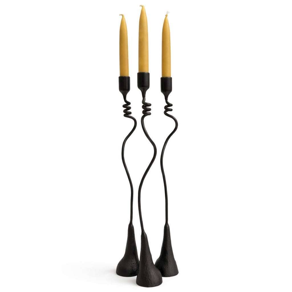 Cats and Jasmine Candlestick — Handmade Iron Candleholder (20”)