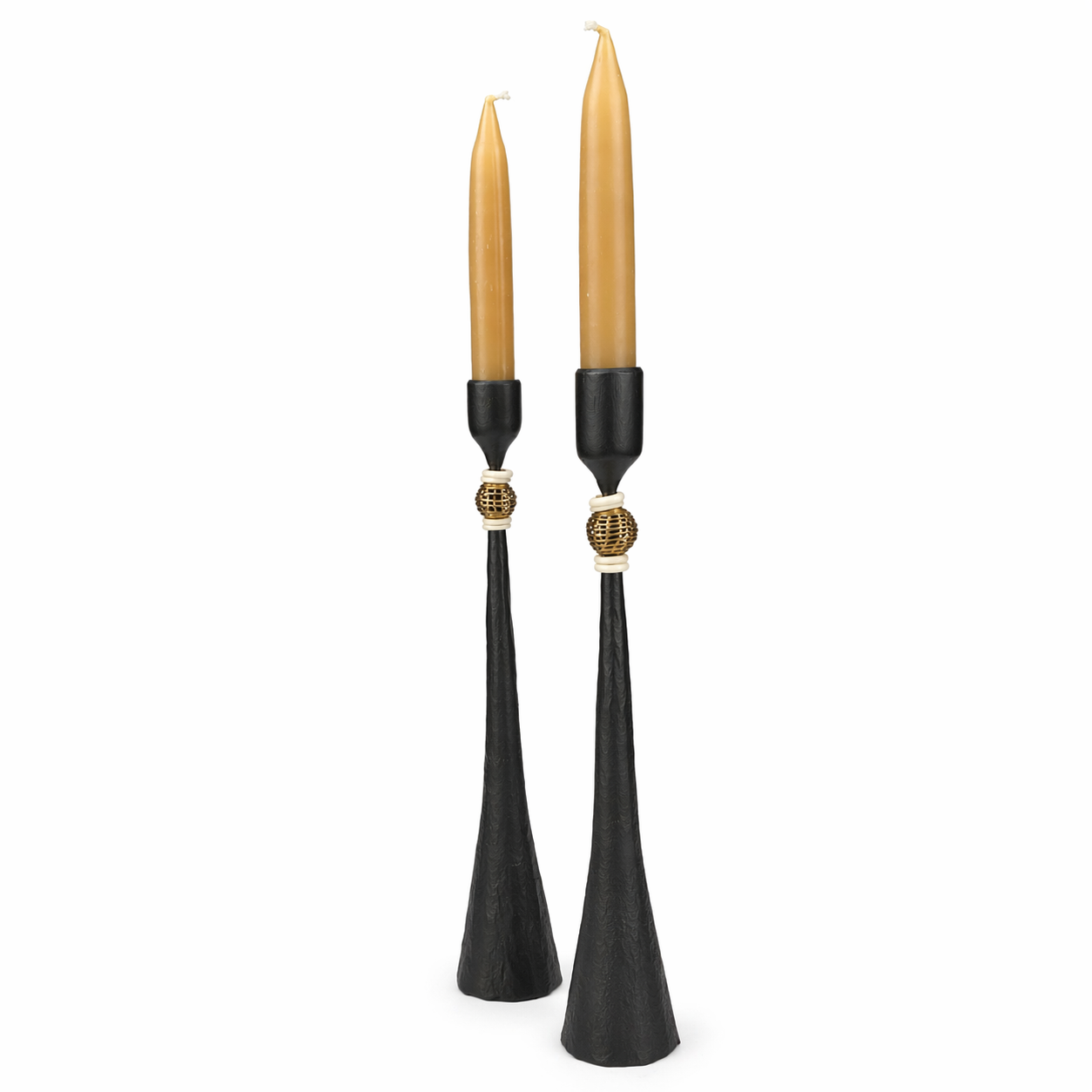 Northern Tribe #11 Candlestick | Hand-Forged Iron with Sculptural Brass Cage Detail