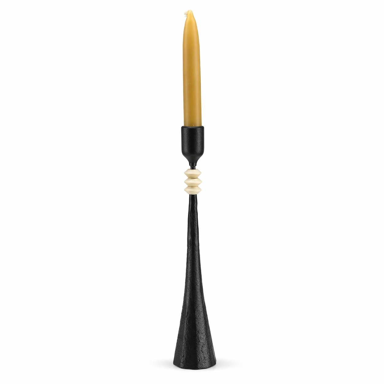 Southern Tribe #4 Candlestick | Hand-Forged Iron with Sculpted White Geometric Forms