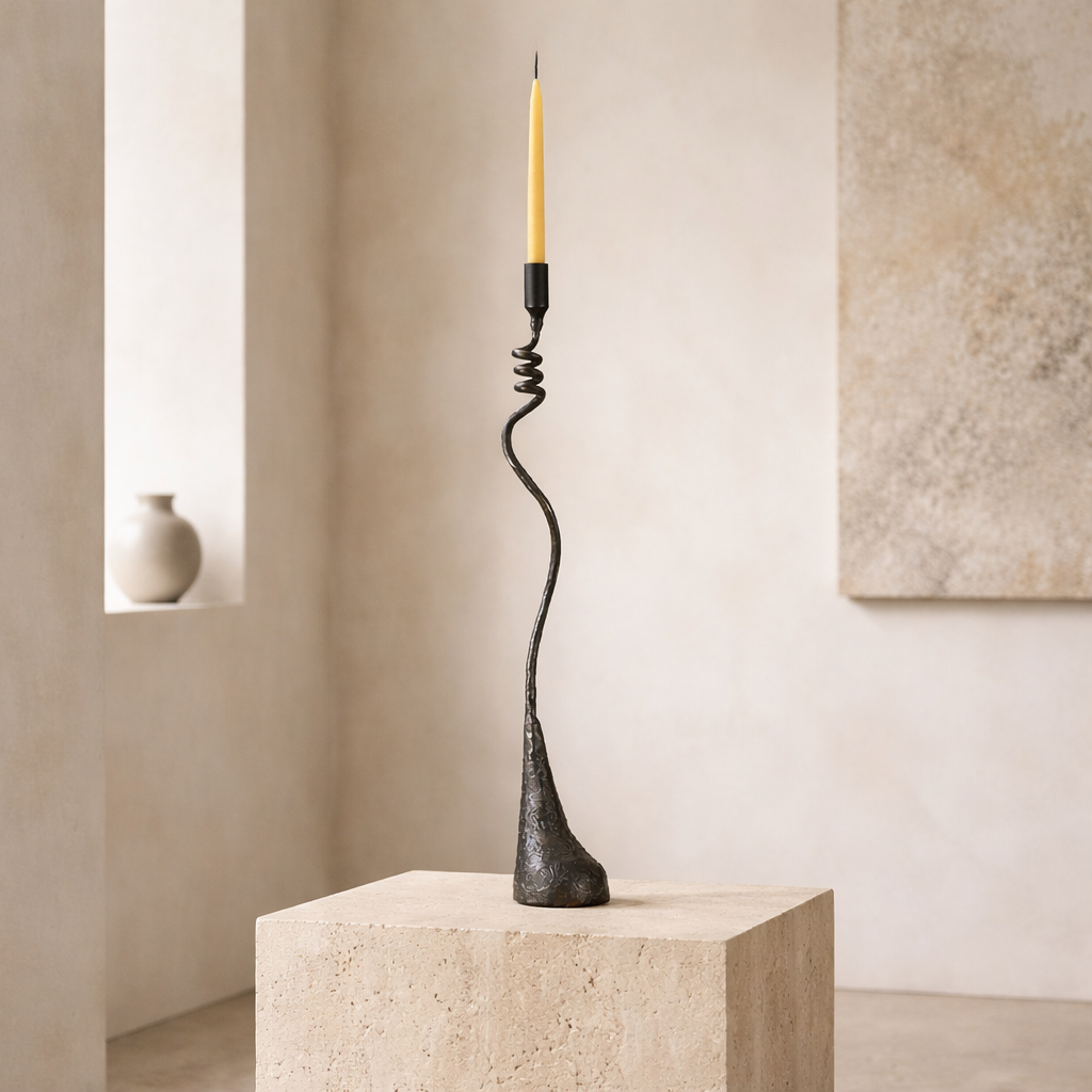 Cats and Jasmine Candlestick — Handmade Iron Candleholder (20”)