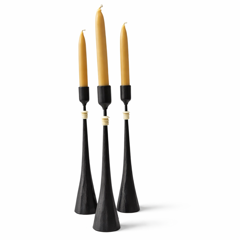 Southern Tribe #5 Candlestick | Hand-Forged Iron with Minimal Organic White Rings