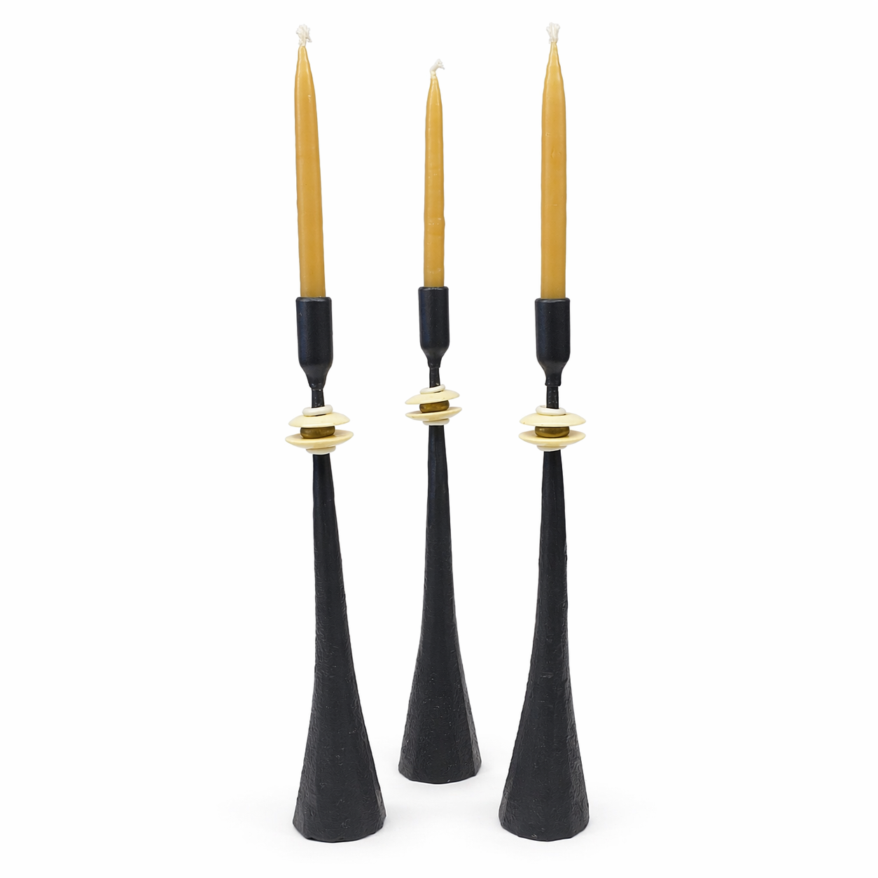 Northern Tribe #10 Candlestick | Hand-Forged Iron with Sculptural White & Brass Accents