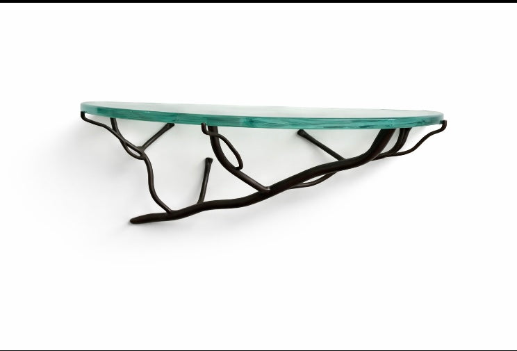 Branch Wall Shelf 16” | Hand-Forged Iron & Recycled Glass
