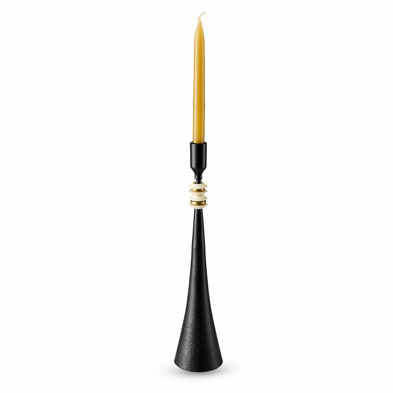 Northern Tribe #7 Candlestick | Hand-Forged Iron Candle Holder with White & Brass Sculptural Rings