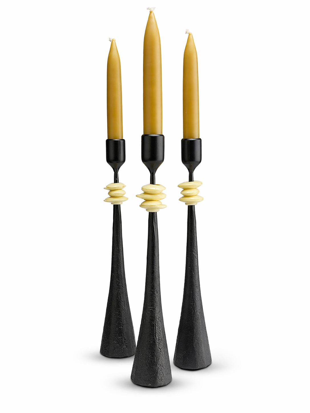 Southern Tribe #2 Candlestick | Hand-Forged Iron with Layered Organic White Forms