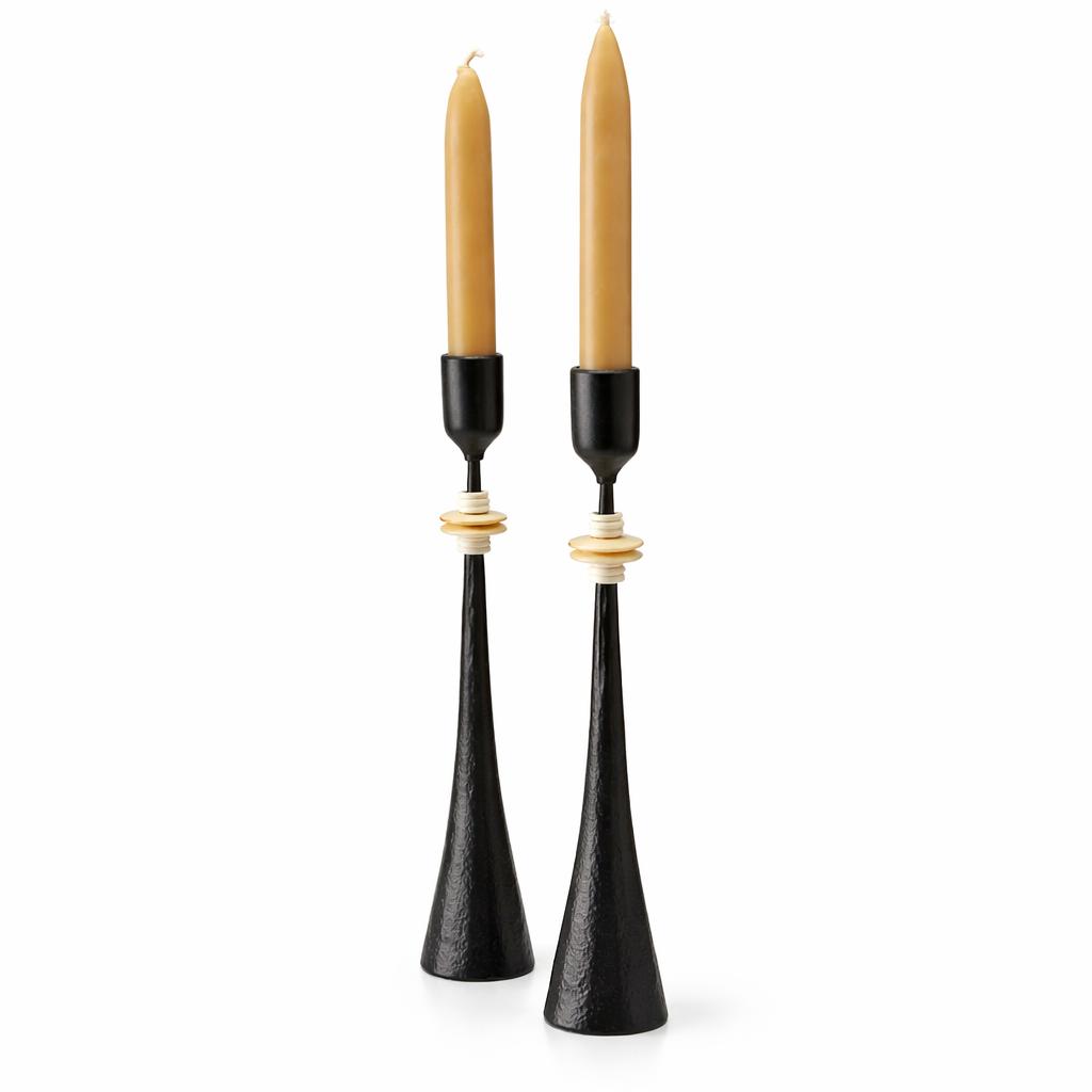 Southern Tribe #1 Candlestick | Hand-Forged Iron with Organic White Sculptural Rings