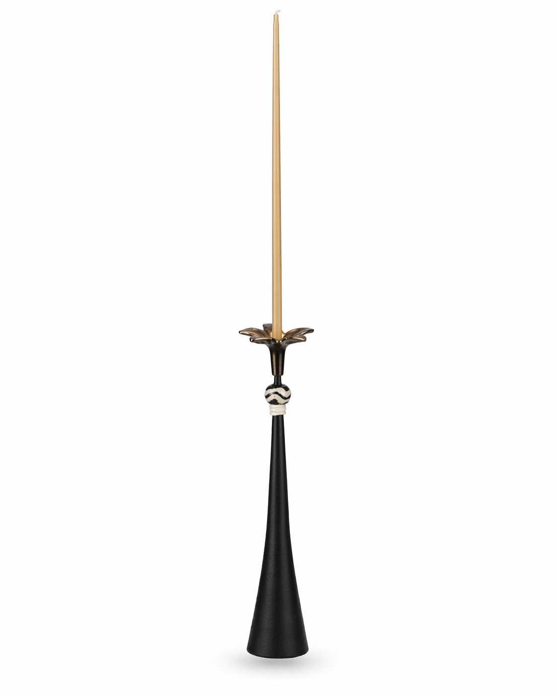 Tribe in Bloom No. 2 Handmade Iron Candlestick with Brass Flower and African Bead