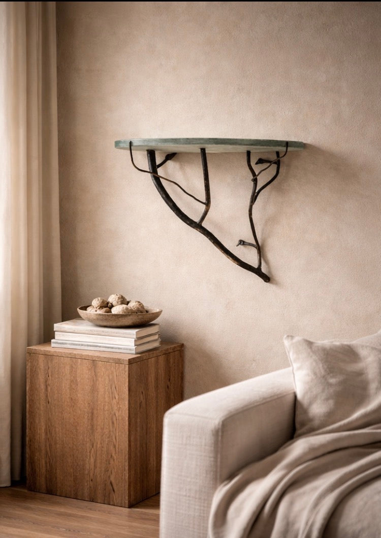 Branch Wall Shelf 23” | Hand-Forged Iron & Recycled Glass