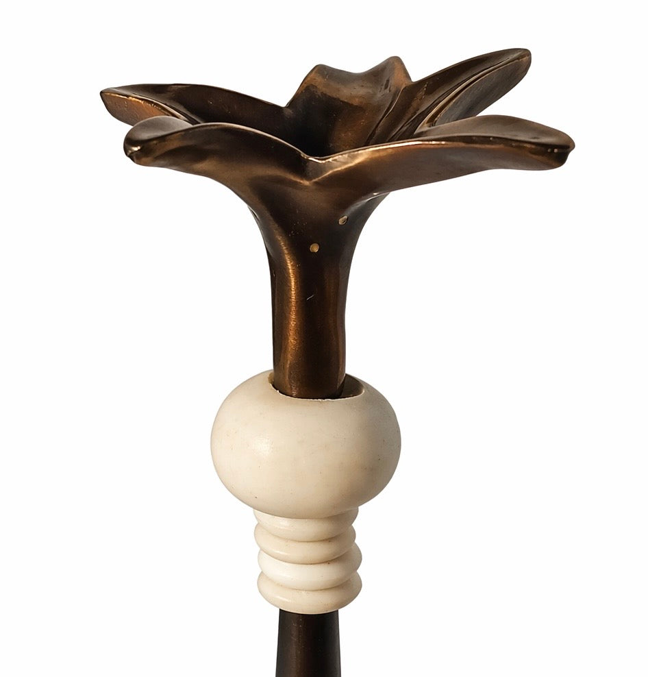 Tribe in Bloom No. 1 Handmade Iron Candlestick with Brass Flower