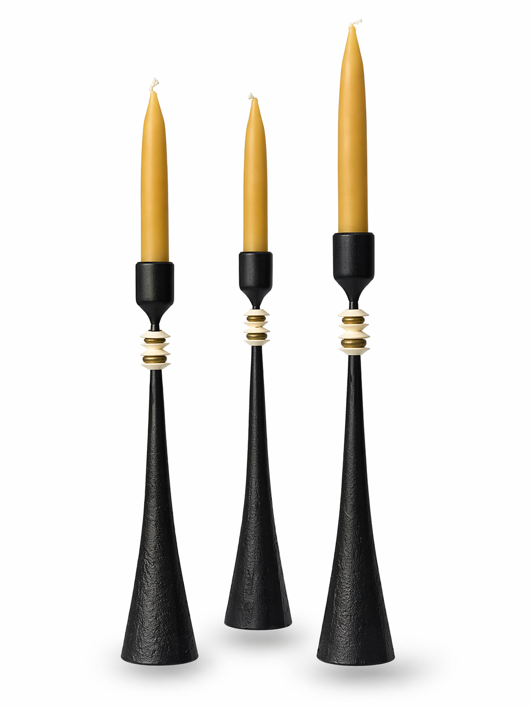 Northern Tribe #7 Candlestick | Hand-Forged Iron Candle Holder with White & Brass Sculptural Rings