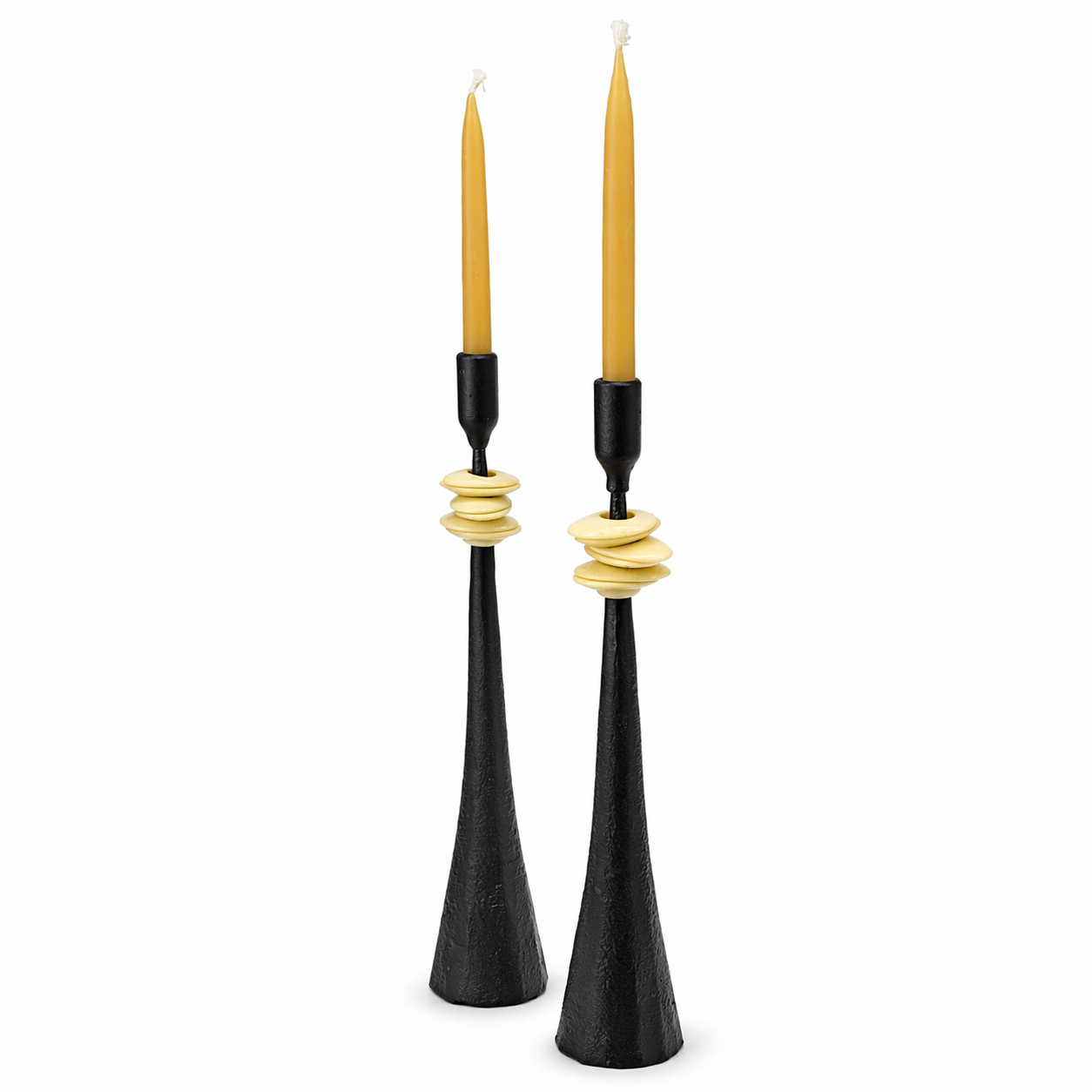 Southern Tribe #2 Candlestick | Hand-Forged Iron with Layered Organic White Forms