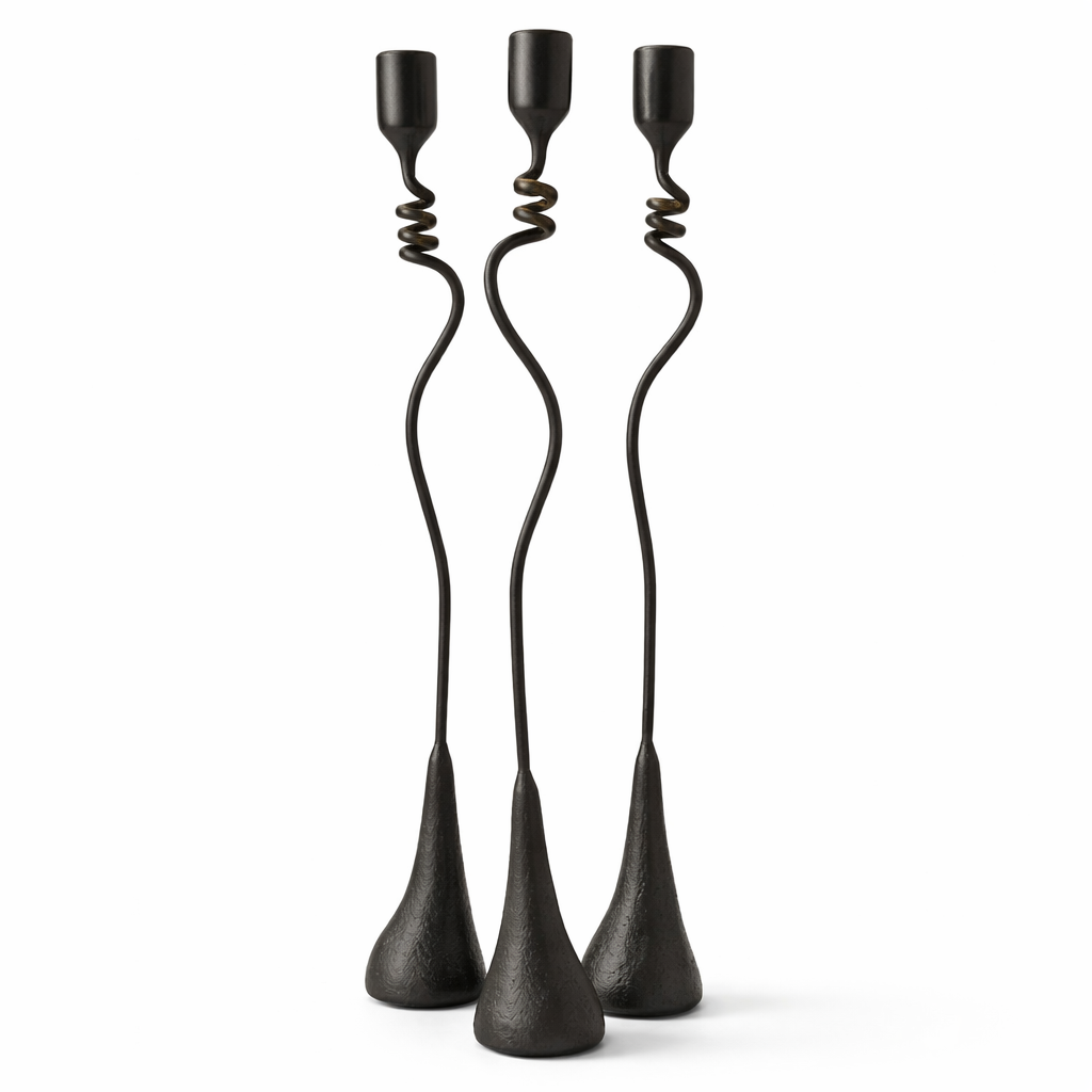 Cats and Jasmine Candlestick — Handmade Iron Candleholder (20”)