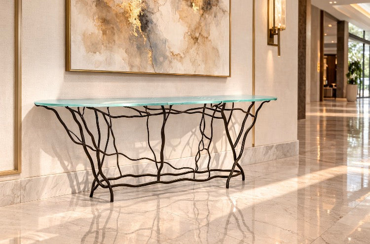 Hand-Forged Organic Console Table with Recycled Glass | Luis Márquez Studio