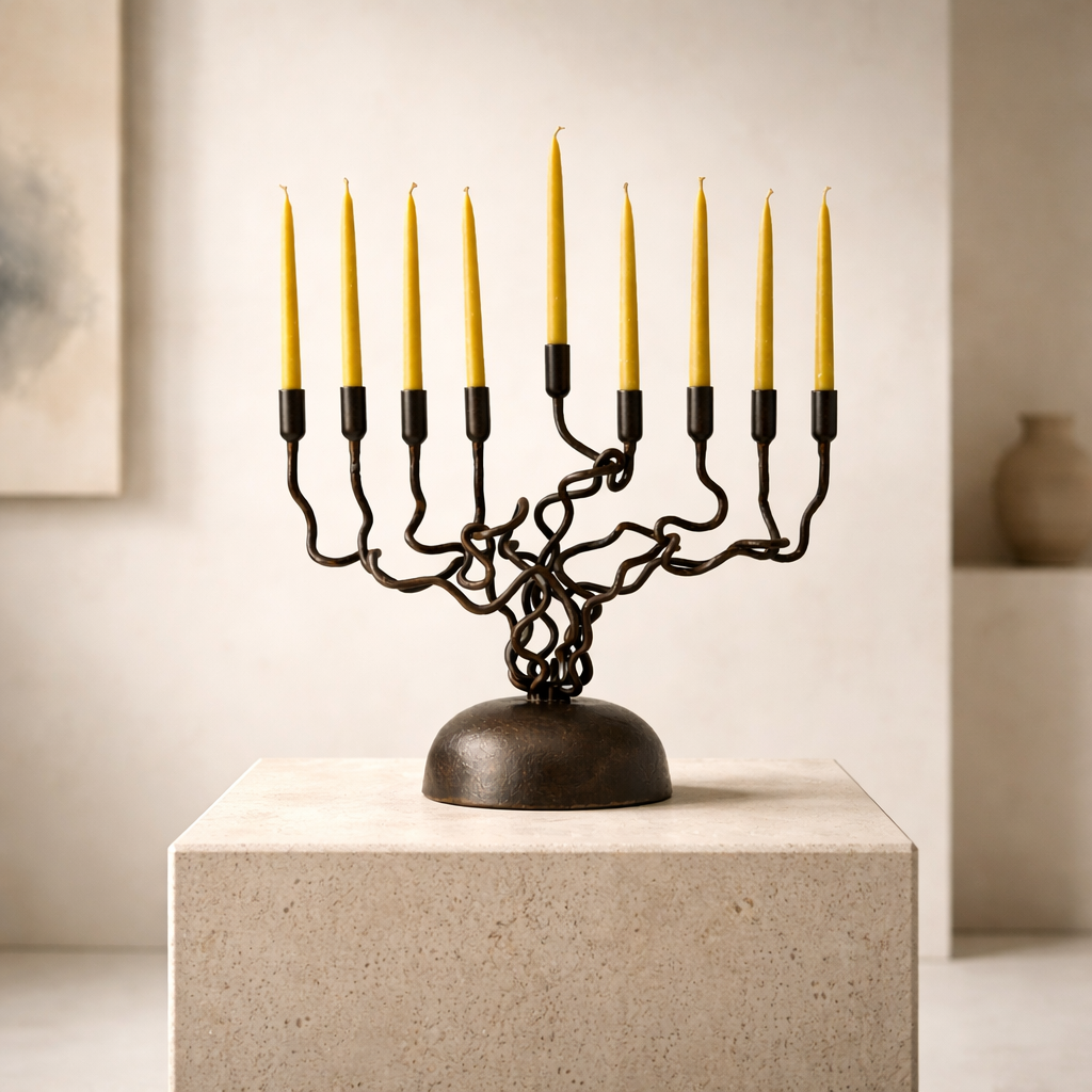 Tree of Light Menorah – Classic Form | Hand-Forged Iron Sculptural Candle Holder