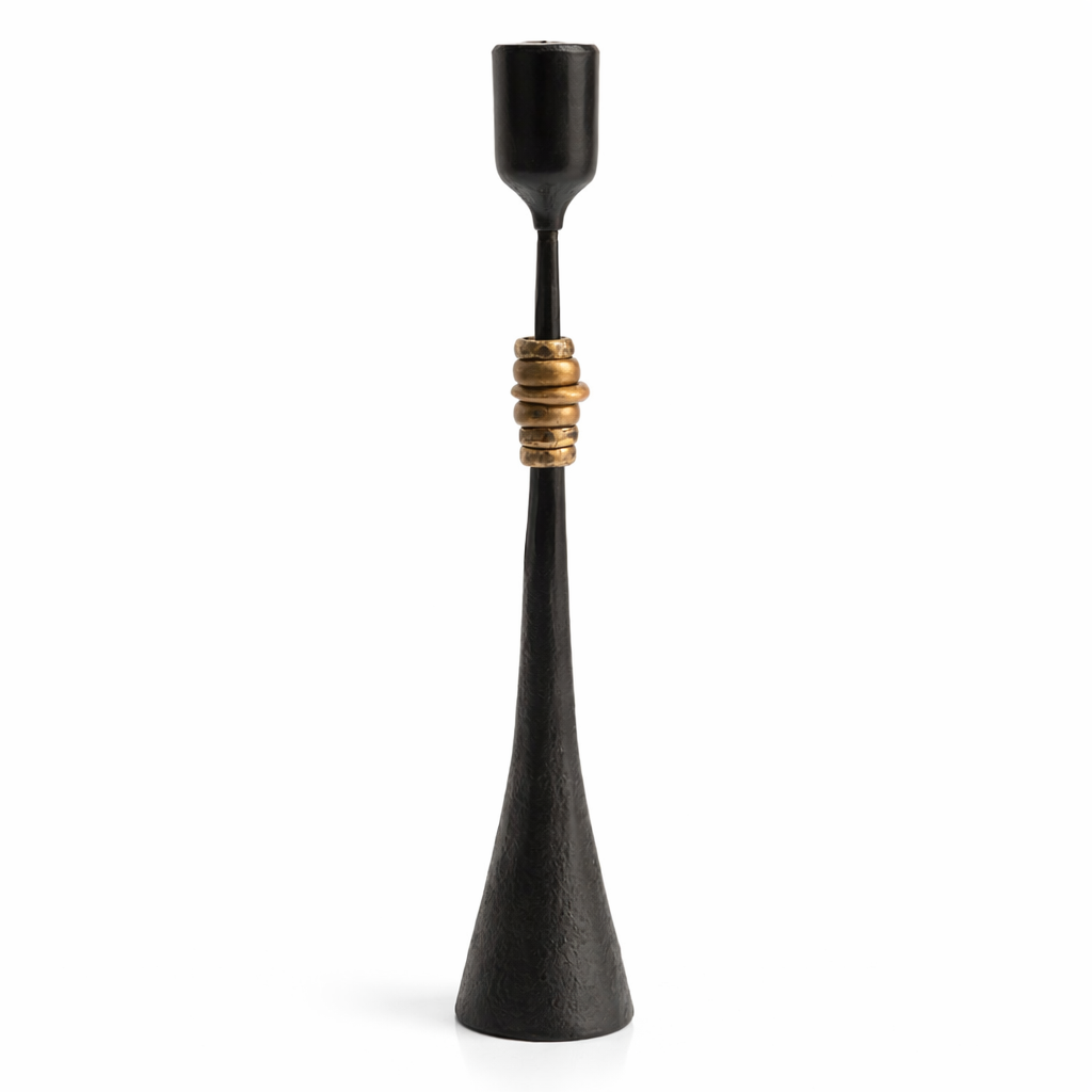 Northern Tribe #2 Candlestick | Hand-Forged Iron Candle Holder with Copper Rings