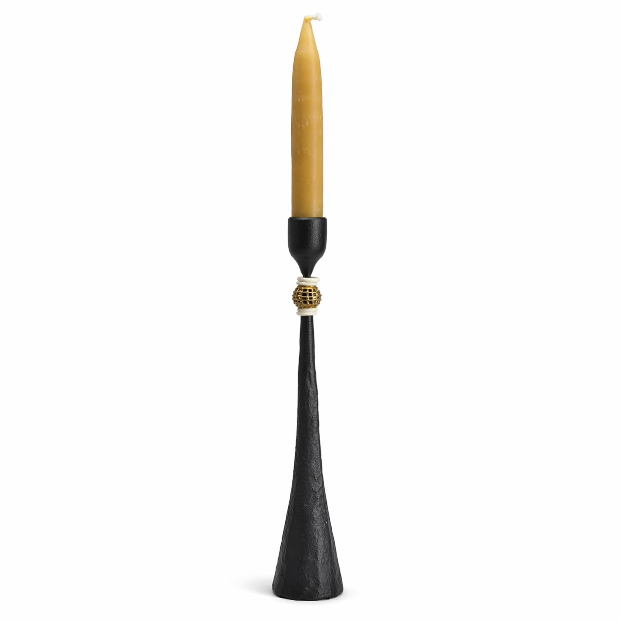 Northern Tribe #11 Candlestick | Hand-Forged Iron with Sculptural Brass Cage Detail