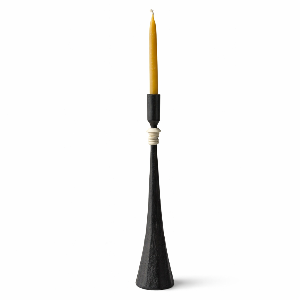 Southern Tribe #5 Candlestick | Hand-Forged Iron with Minimal Organic White Rings