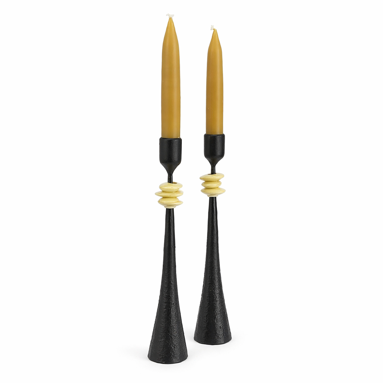 Southern Tribe #2 Candlestick | Hand-Forged Iron with Layered Organic White Forms