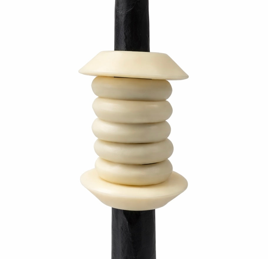 Southern Tribe #3 Candlestick | Hand-Forged Iron with Stacked Organic White Rings