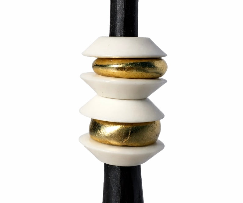 Northern Tribe #7 Candlestick | Hand-Forged Iron Candle Holder with White & Brass Sculptural Rings