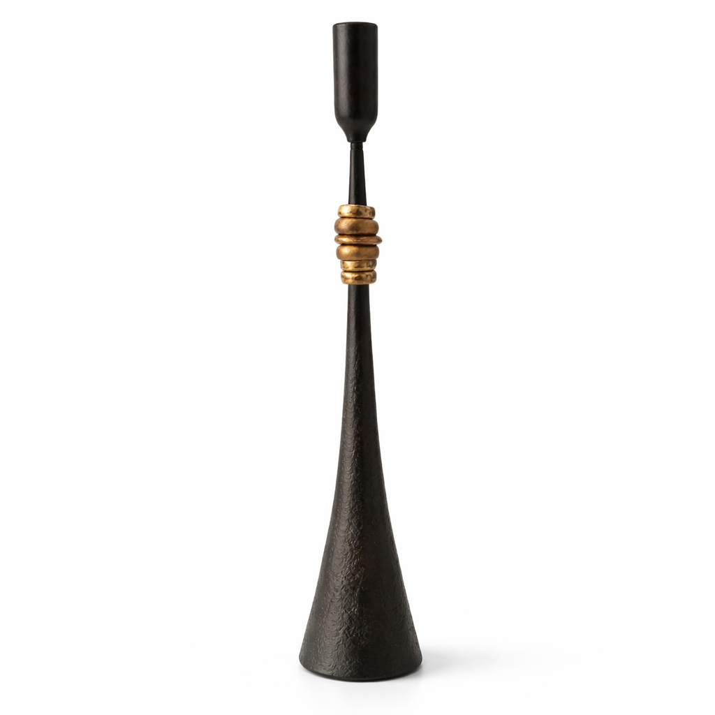Northern Tribe #2 Candlestick | Hand-Forged Iron Candle Holder with Copper Rings