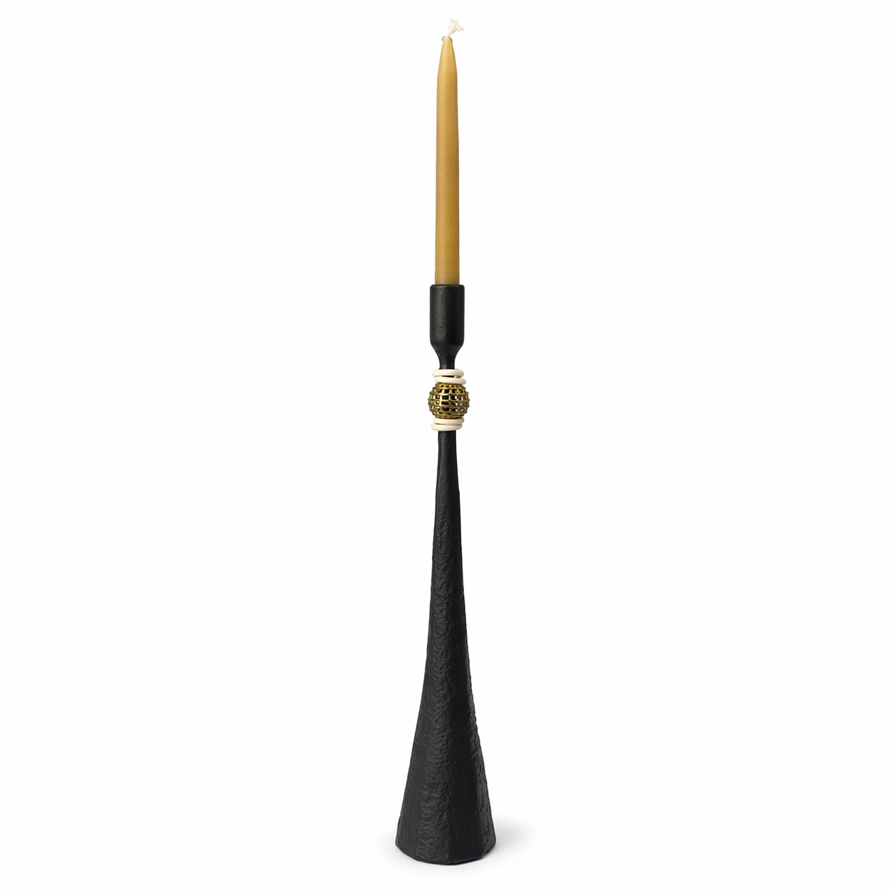 Northern Tribe #11 Candlestick | Hand-Forged Iron with Sculptural Brass Cage Detail